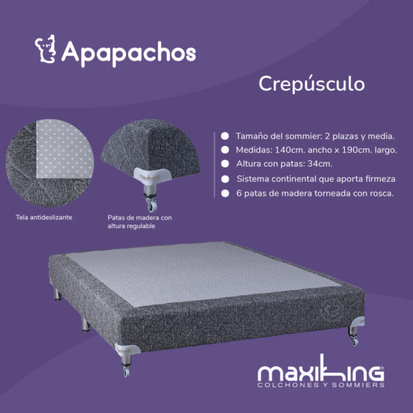 Base de Sommier Maxiking Crepúsculo 2 Plazas y Media 140x190 - Imagen 2
