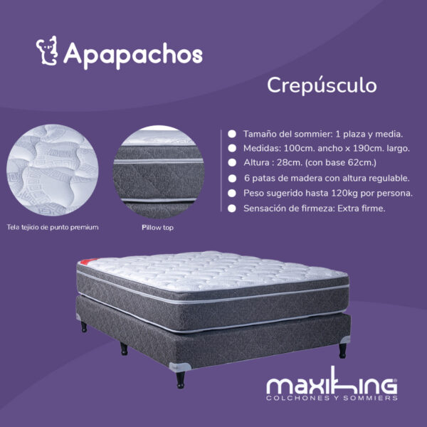 Sommier y Colchón Espuma Maxiking Crepúsculo 1 Plaza y Media 100x190x28 - Imagen 3