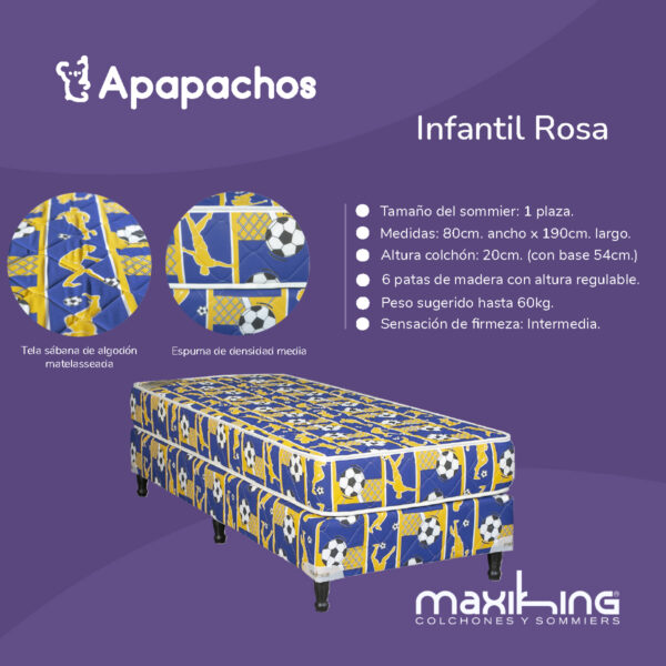 Sommier y Colchón Espuma Maxiking Infantil 1 Plaza Boca 80x190x20 - Imagen 2