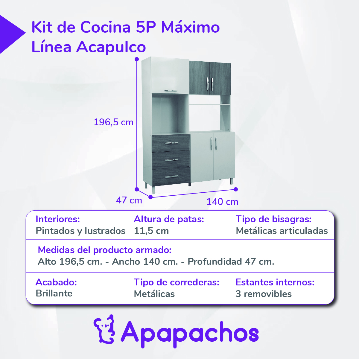 Kit de Cocina Acapulco Cinco Puertas Tres Cajones - Ereño 330