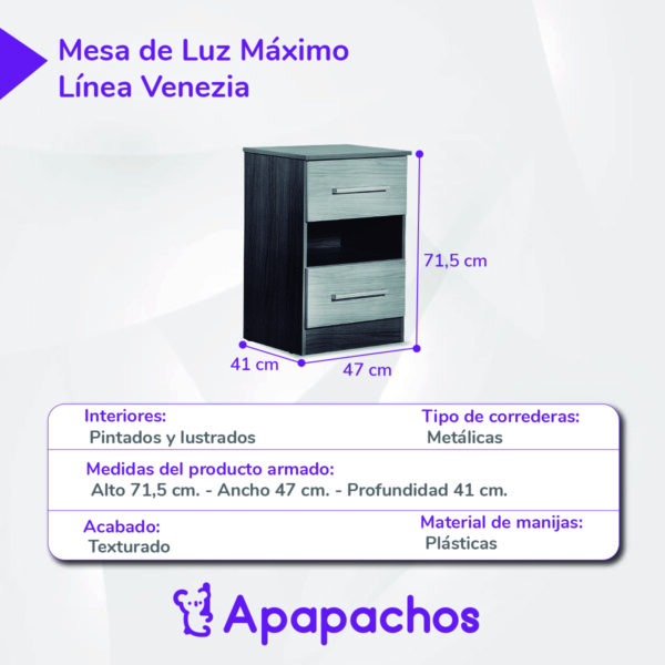 Mesa De Luz Máximo 2 Cajones Nogal - Imagen 4