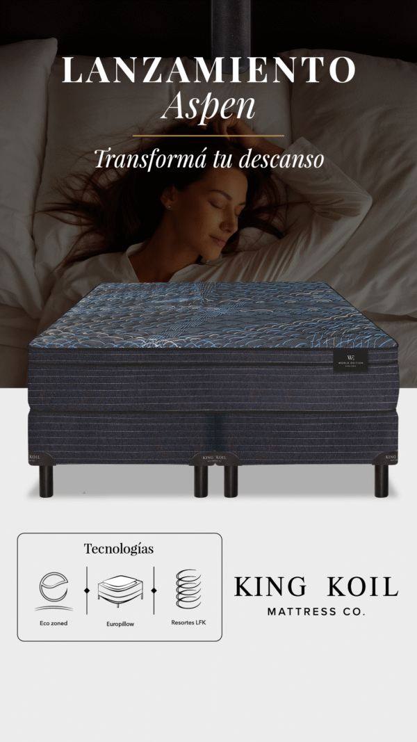 Conjunto Sommier Aspen King Koil 180X200cm Resortes y Pillow - Imagen 5