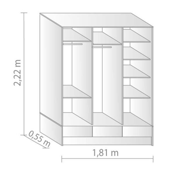 Placard Max 3 Puertas Corredizas Guardaropa Moderno 2m x 1.8m Tabaco Platinum - Imagen 4